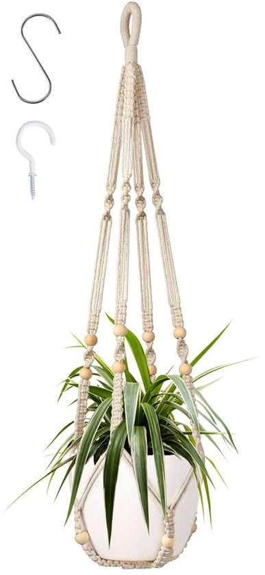 Mandolino a tre rami da appendere per interni, cesto di fiori a macramé, cesto di fiori con 1 S metallico e laccio leggero, cesto di fiori per interni per interni, esterni, soffitto, balconi, decorazione murale