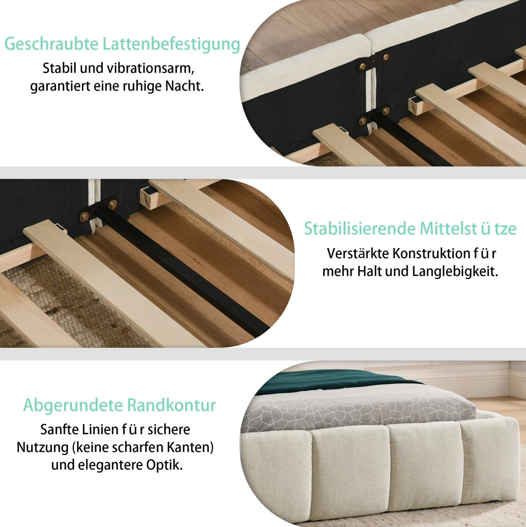 Letto singolo per bambini 90x200 cm imbottito in ciniglia con struttura in eucalipto e ferro; beige