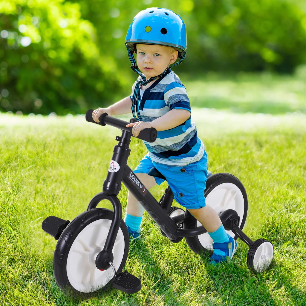 Bicicletta Pedagogica Evolutiva per Bambini da 2-5 Anni Sellino Regolabile in Metallo Nero