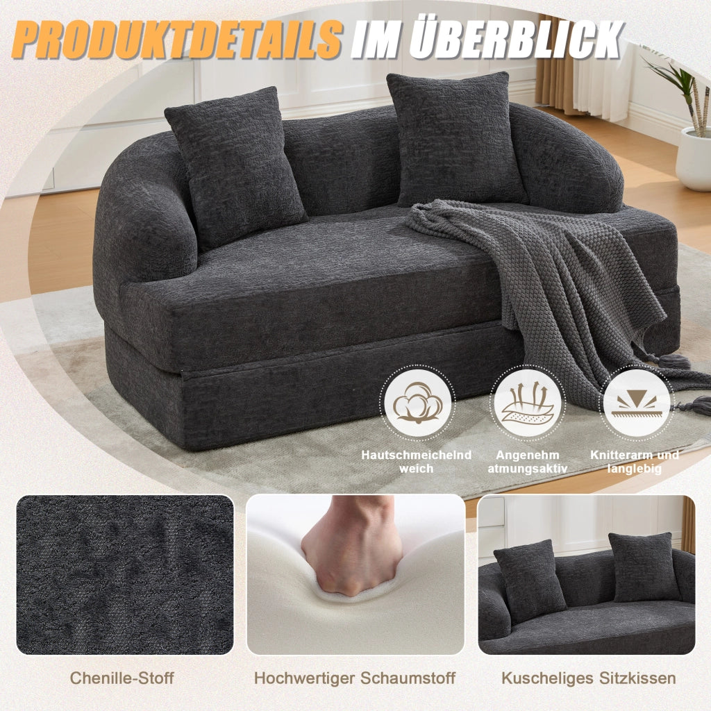 DIVANO LETTO 2 POSTI Pieghevole 157x84x65 cm Chenille Grigio Scuro