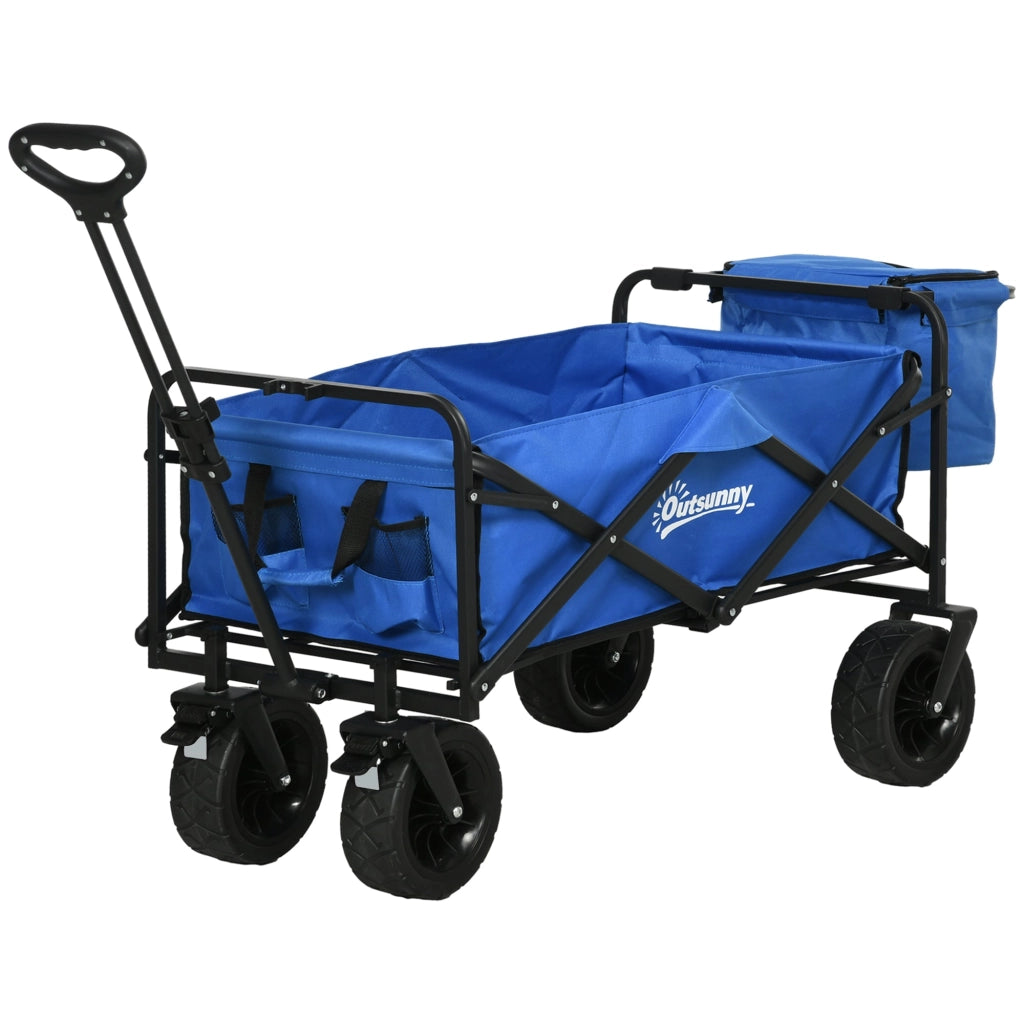 Carrello da Giardino 110L con Maniglia Telescopica e Borsa Termica  in Acciaio e Tessuto Blu