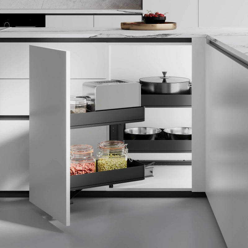 Carrello estraibile con cestelli e portapane Harmony con chiusura soft, Modulo larghezza 300mm altezza 700mm, Acciaio
