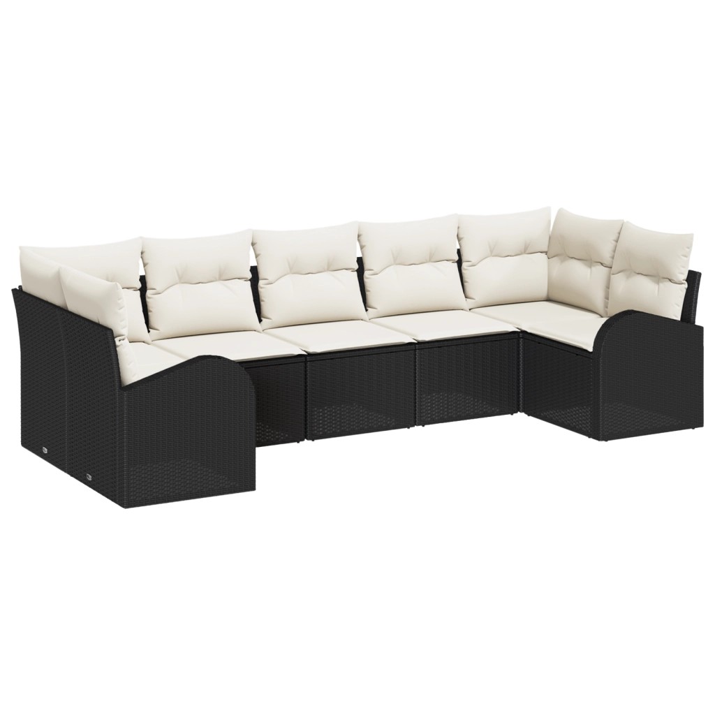 Set di Divani da Giardino  a 7 Pezzi con Cuscini Nero Polyrattan