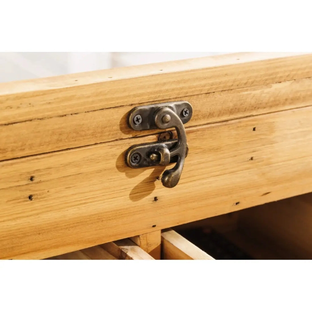 Tavolino basso CURIONA 100 cm con piano in vetro e 8 cassetti stile industriale