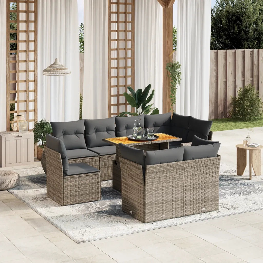 Set Divano da Giardino 9 pz con Cuscini Grigio in Polyrattan 3272292