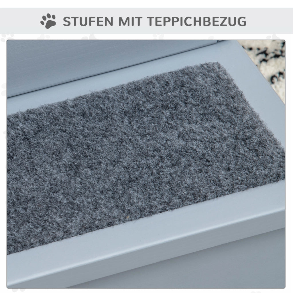 Scala per cani e gatti 40,5x44,5x38 cm grigio, 3 gradini con vano contenitore