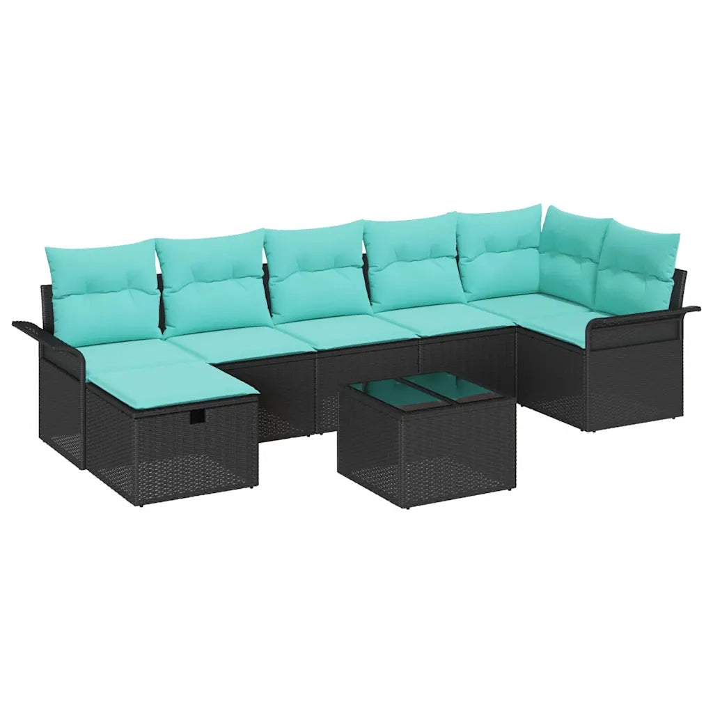 Set Divano da Giardino con cuscino 8 pcs Nero Poly Rattan