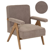 Poltrona con rivestimento in tessuto boucle beige Evje Design Retrò Struttura in legno Braccioli Soggiorno