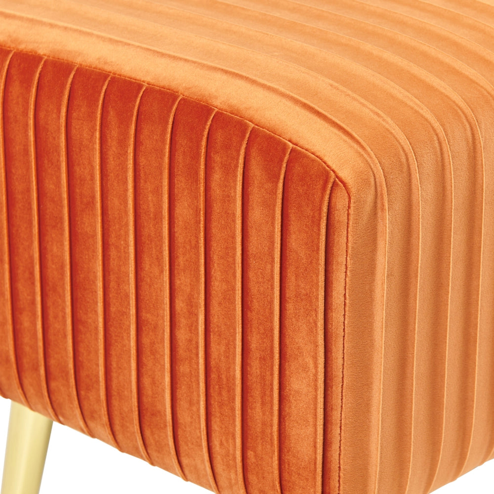 Panca Velluto Arancione Imbottito Gambe In Metallo dorato 118 cm Glamour Soggiorno Camera Da Letto Corridoio