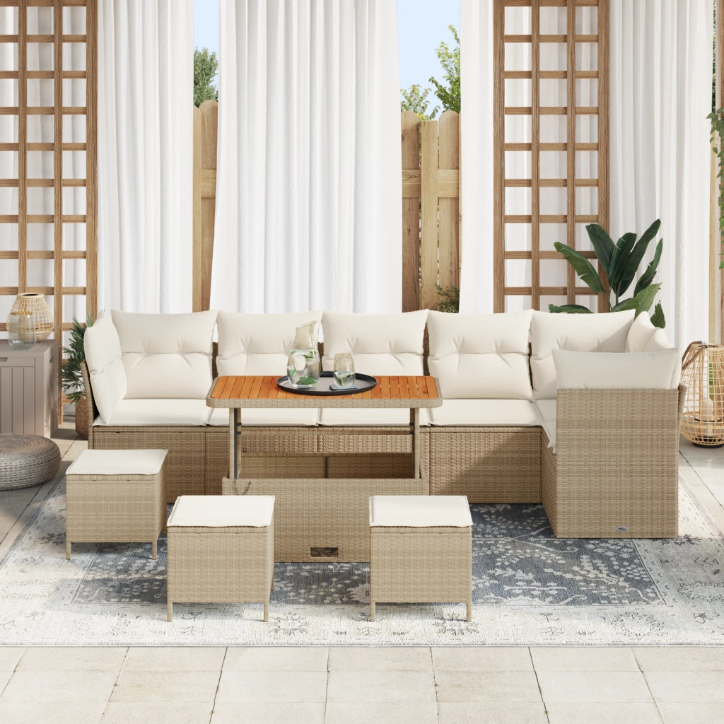 Set divano da giardino 10 pezzi con cuscini Beige Polyrattan Acacia
