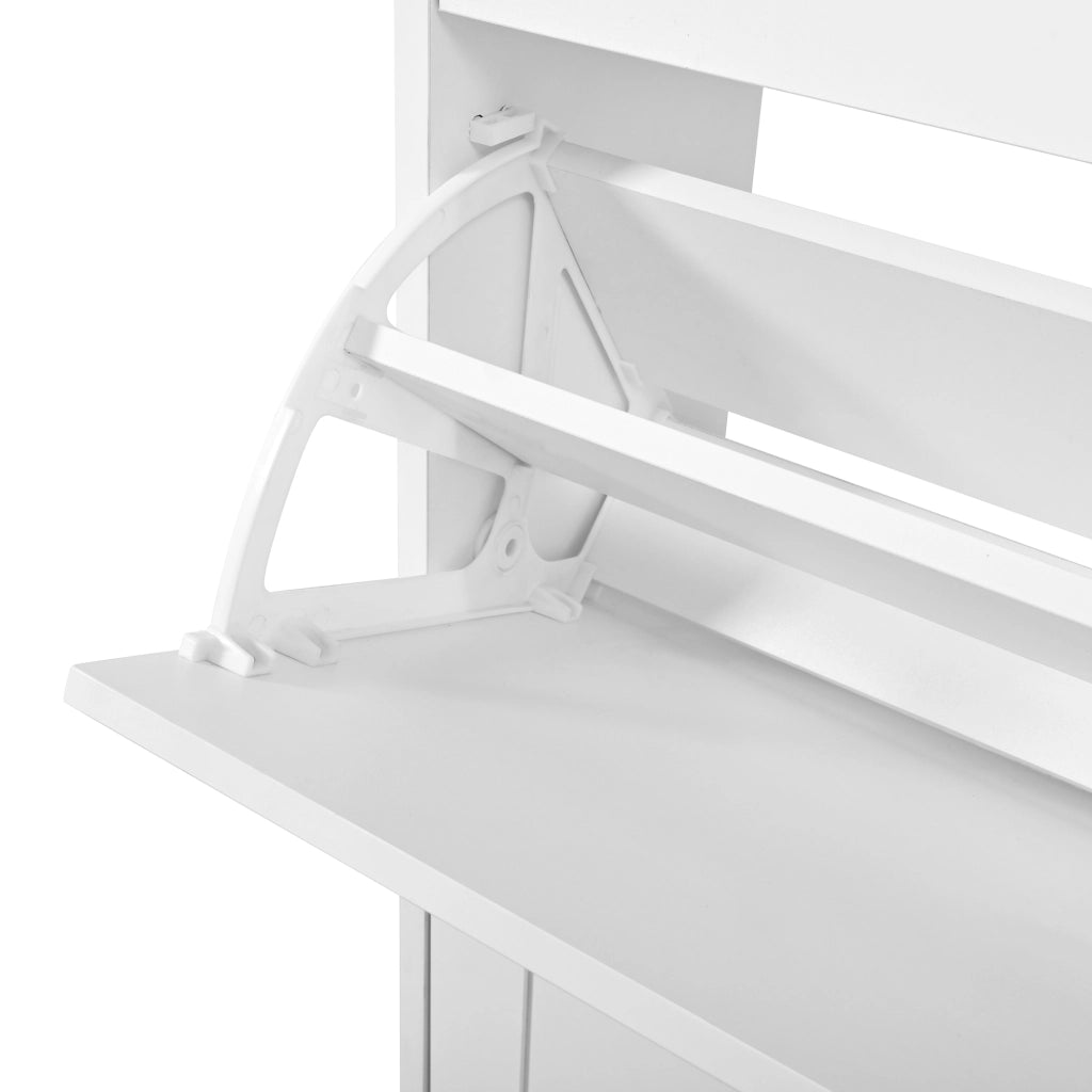Mobile Scarpiera con 3 Ante a Ribalta; Piano Marrone e Maniglie Rotonde; Stile Country; in MDF; Bianco; 87×26×120 cm