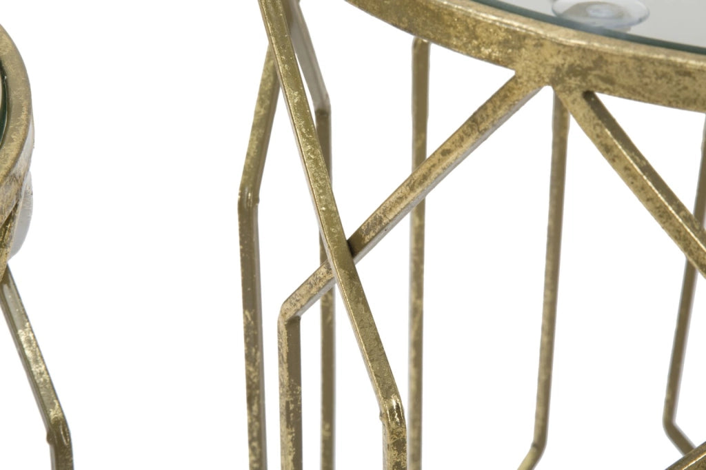 Tavolinetti Tunisi Coppia Ø42x53-38x47 cm in Ferro e Vetro Oro