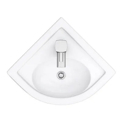 Lavabo angolare sospeso 44x36 cm salvaspazio in ceramica bianca lucida