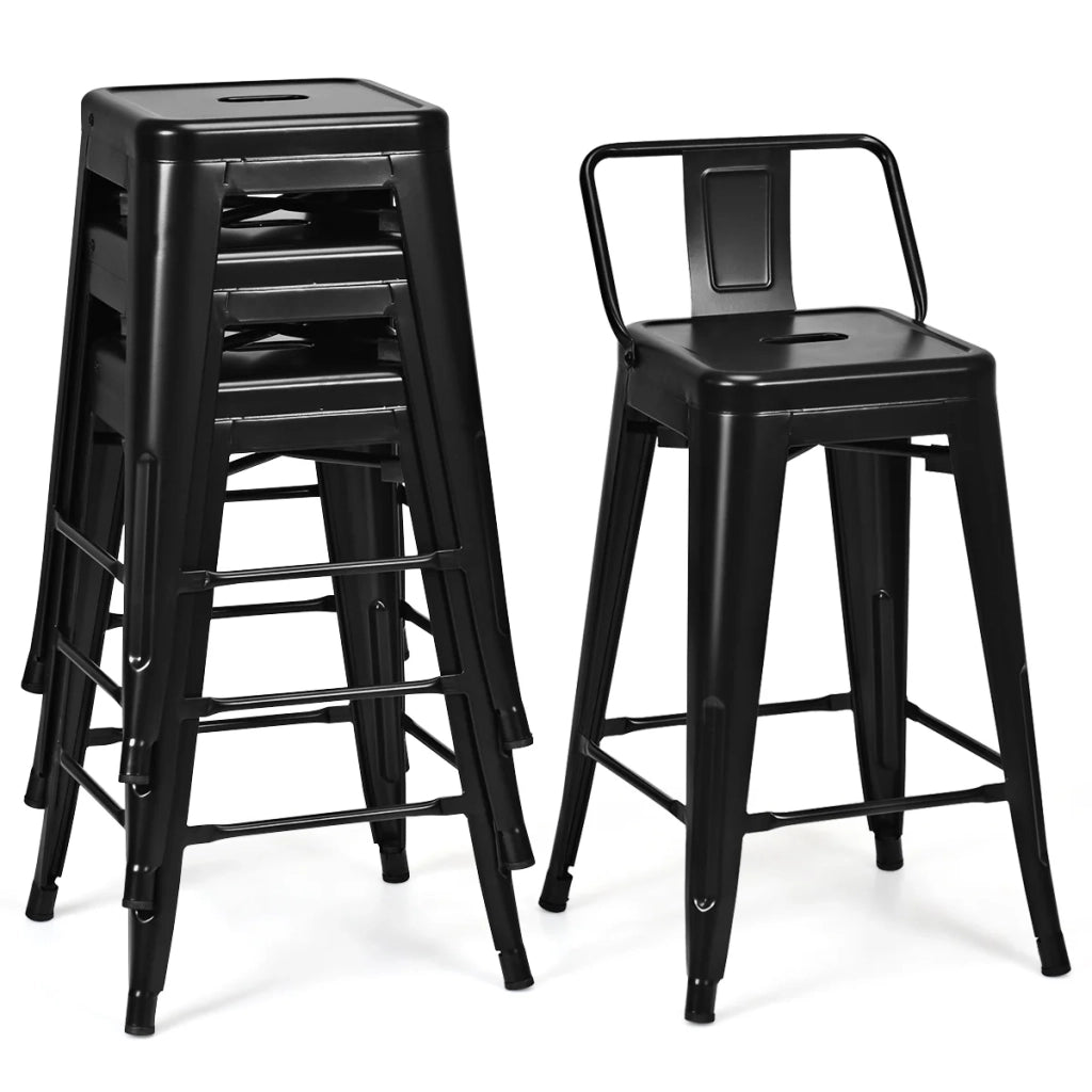 Set di 4 sgabelli da bar impilabili 43 x 43 x 79 cm design moderno con schienale ergonomico rimovibile acciaio nero 20_0019634