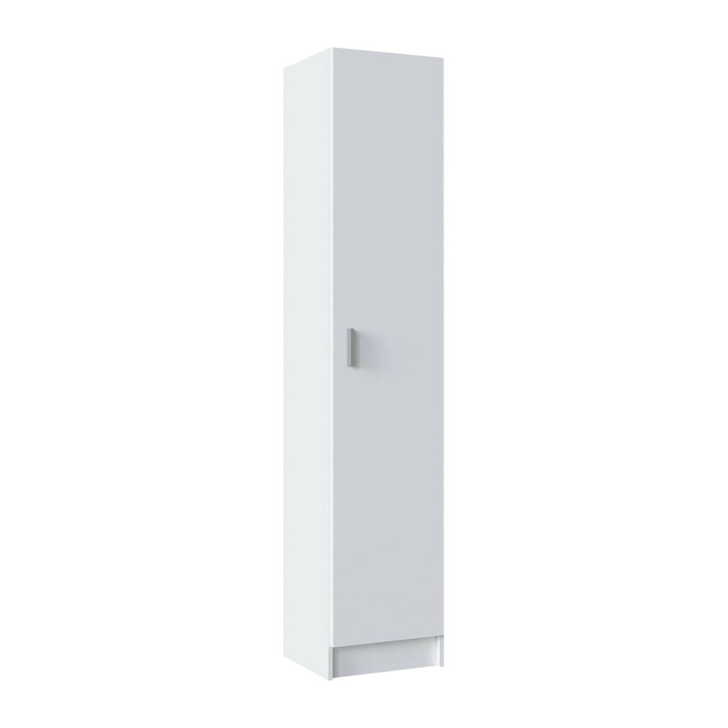 Armadio multiuso Alexander, Mobile ausiliario a 1 anta, Guardaroba portascarpe con ripiani, Scarpiera verticale, cm 37x37h180, Bianco