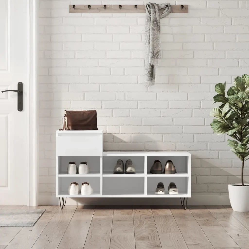Scarpiera | Mobile per scarpe Bianca 102x36x60 cm in Legno Multistrato