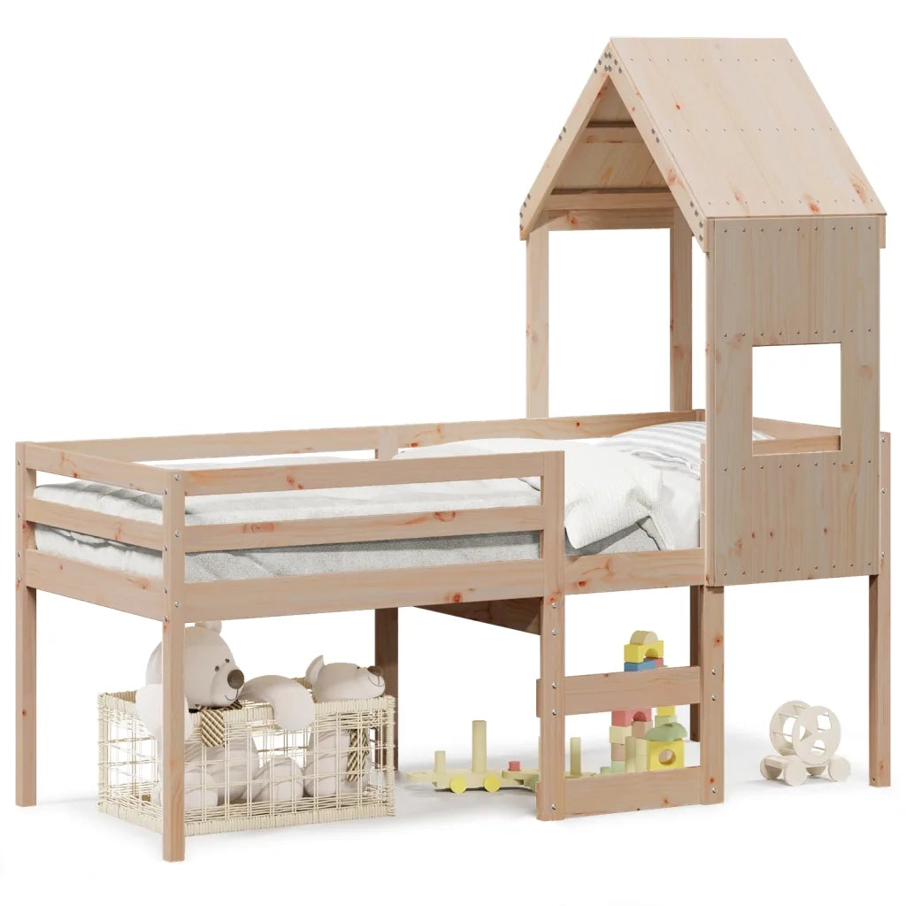 Letto singolo | Letto per adulti | Letto a Soppalco con Tetto 90x190 cm Legno Massello di Pino
