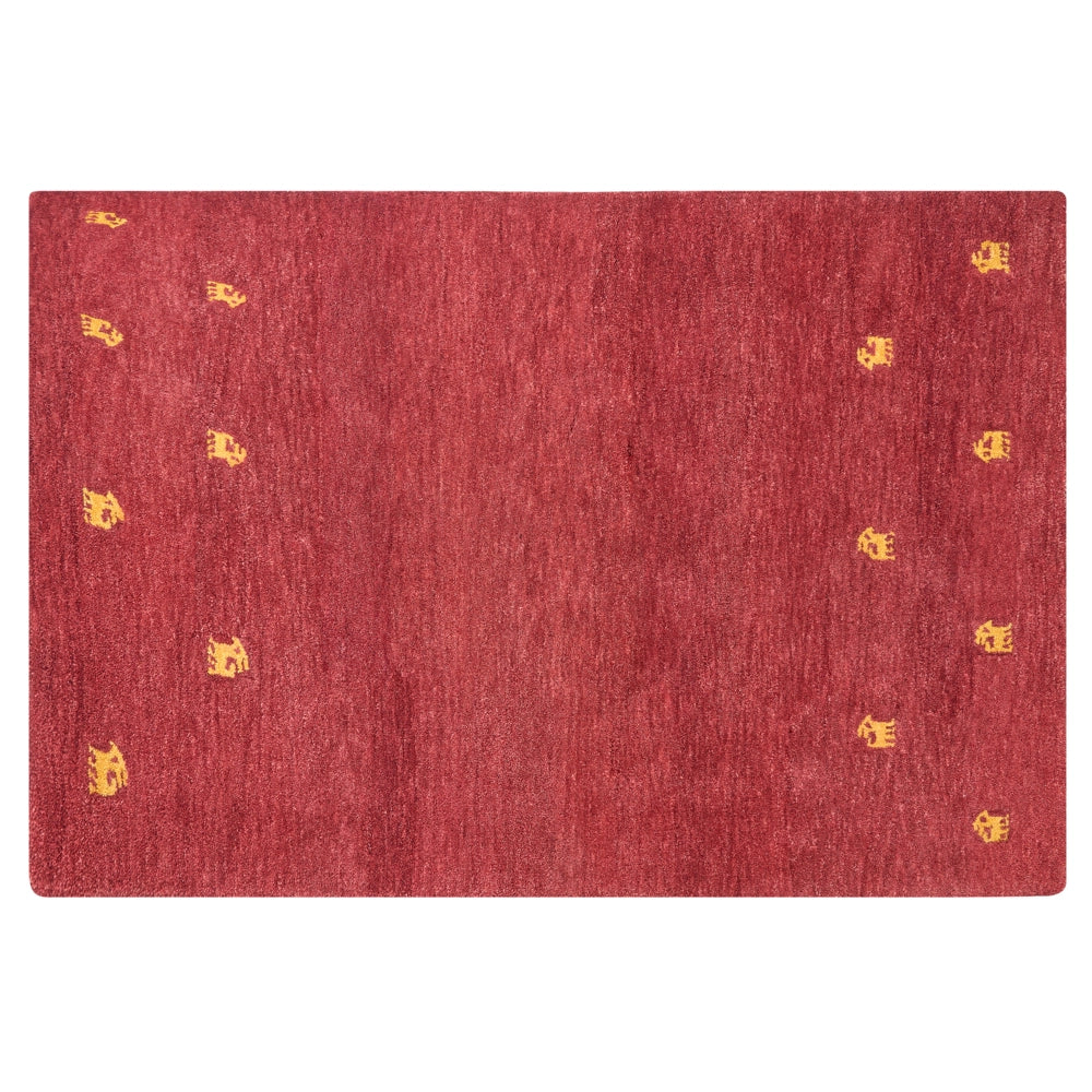Tappeto Gabbeh di lana rossa fatto a mano con motivo animale 140 x 200 cm stile boho soggiorno camera da letto