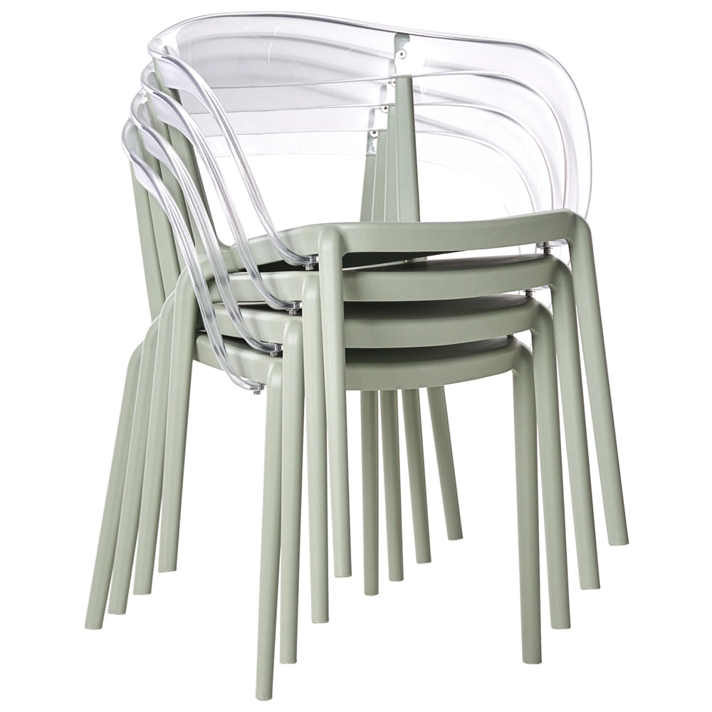 Set di 4 sedie da giardino verde chiaro Materiale sintetico Plastica Interno Esterno Giardino con braccioli Sala da pranzo Stile moderno minimalista