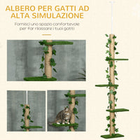 Albero Tiragraffi per Gatti Asta Regolabile a Soffitto Alto 202-242 cm Verde