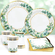 Piatti di Carta Verde - Salvia Verde - Set 96 Pezzi - Oro - Doccia per Bambini - Festa d'Addio - Set di Piatti Jungle Safari
