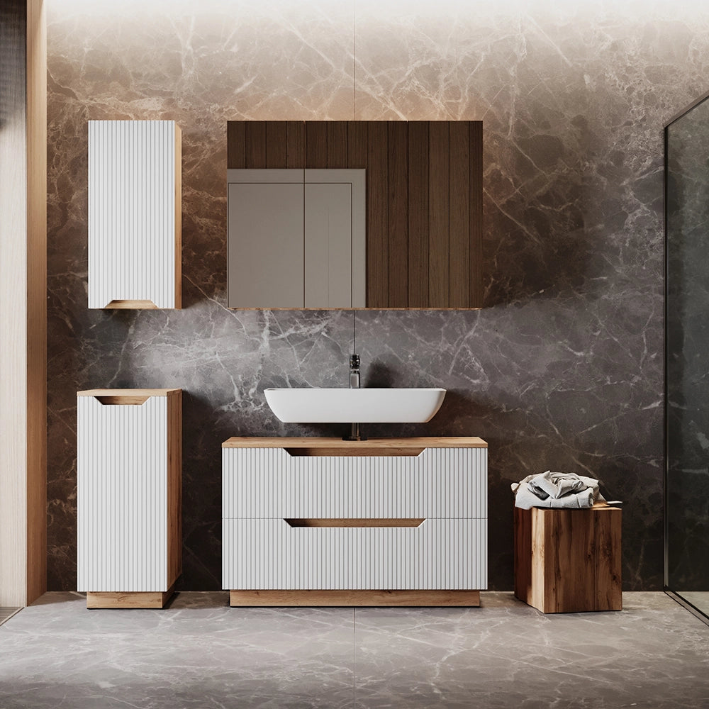Vicco Set di mobili da bagno Rovere/bianco a strisce 4 parti