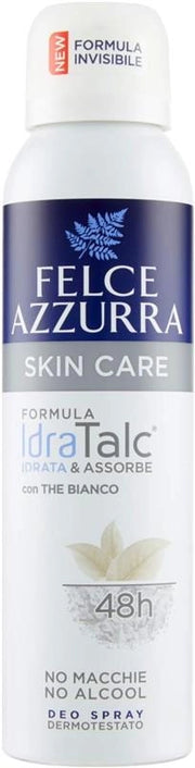 FELCE AZZURRA DEODORANTE SPRAY SKIN CARE CON THE BIANCO FORMULA IDRATALC EFFICACIA 48 ORE 150 ML ANTIMACCHIA