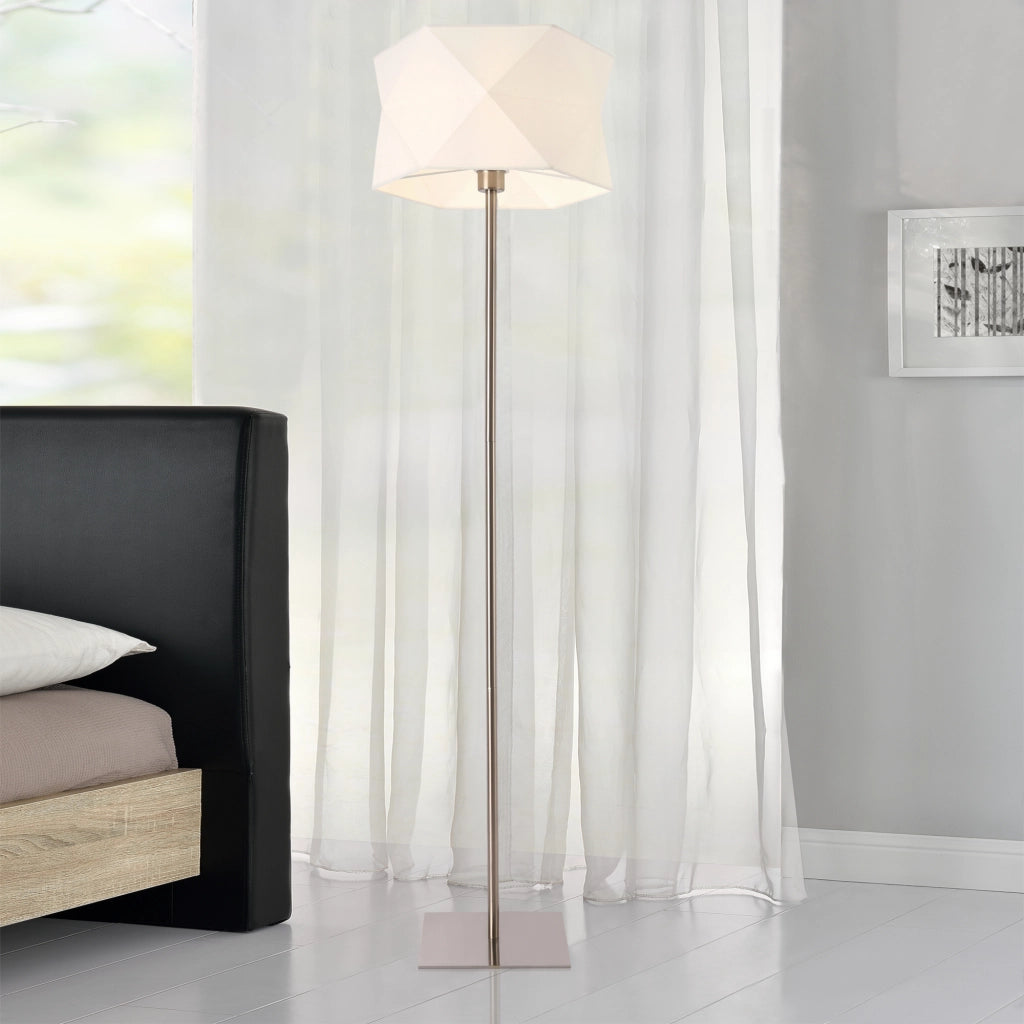Lampada da Terra Alta 152 cm con Piantana Dritta con Paralume Bianco Cilindrico con Taglio Poligonale Lampada a Stelo in Metallo Cromato - lux.pro