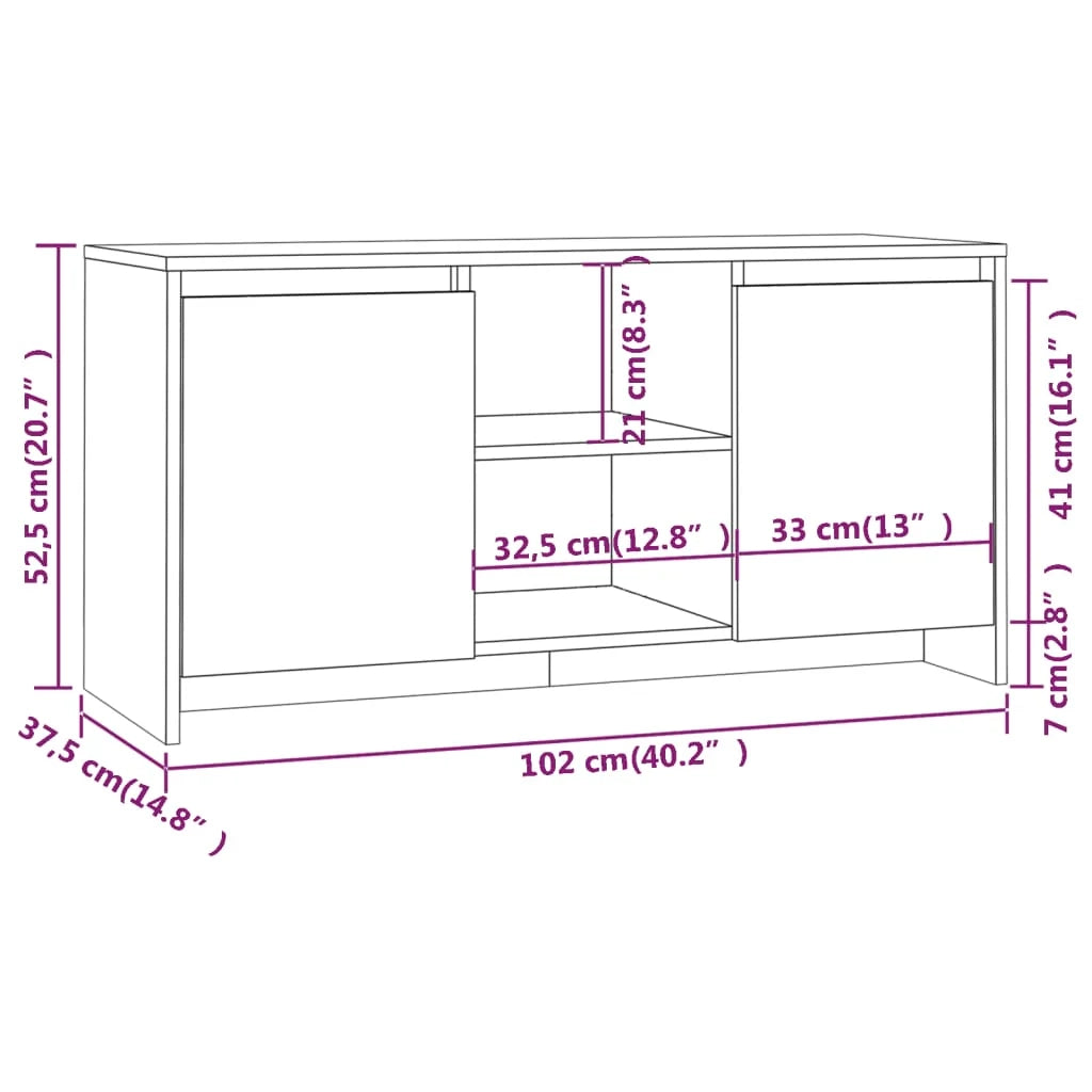 Mobile TV multimediale mensola TV credenza TV sala da pranzo soggiorno camera da letto Sonoma 102 x 37,5 x 52,5 cm legno ingegnerizzato grigio 02_0028366