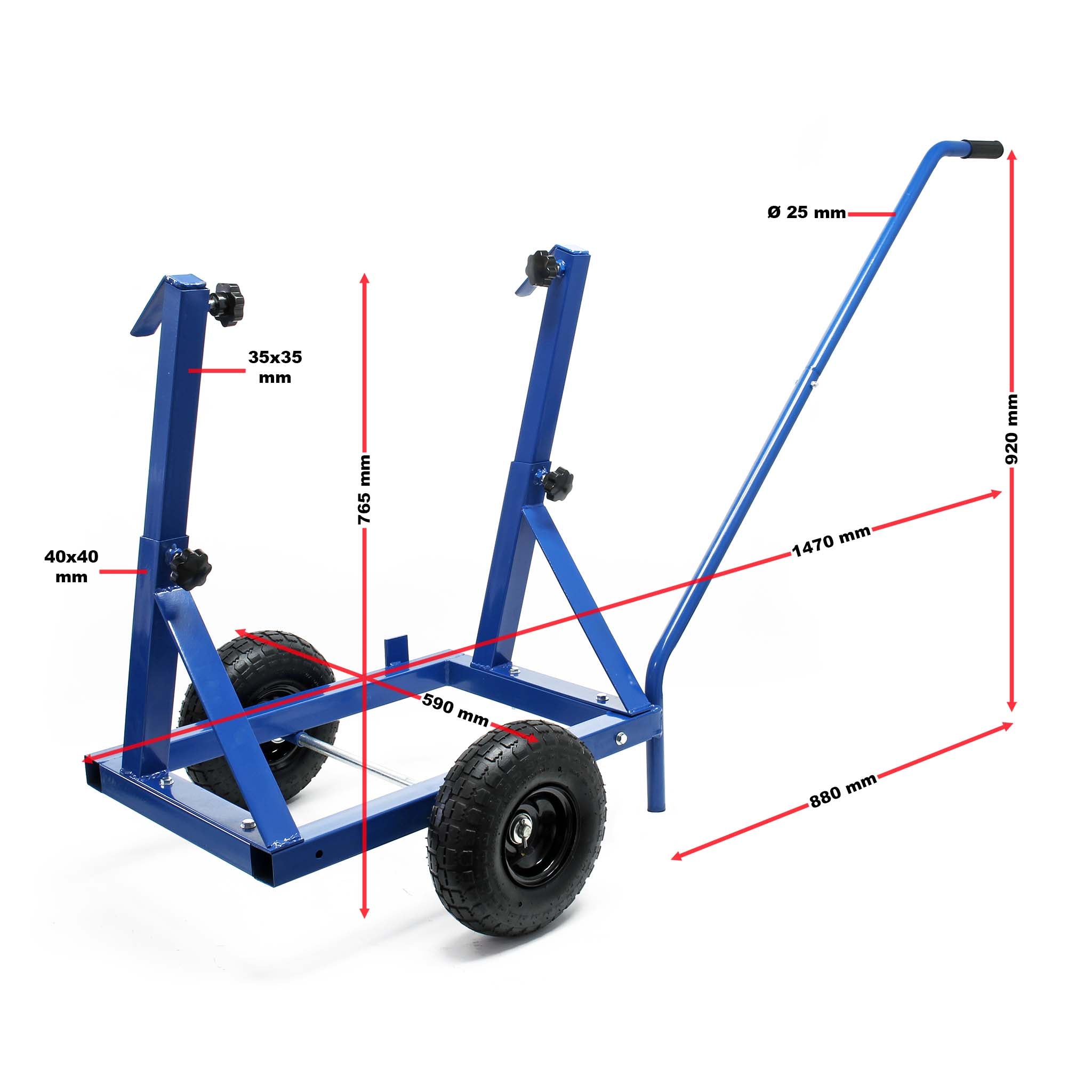 Carrello porta pannelli max 200 kg con pneumatici e supporti in acciaio regolabili 280-830mm
