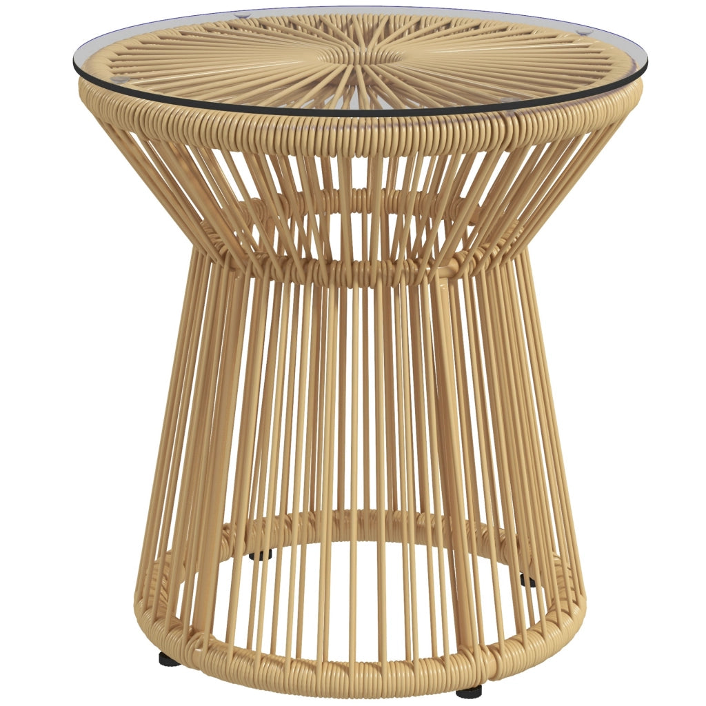 Tavolino da caff¨¨ rotondo ¨C Xylo ¨C piano vetro temperato ? 40 cm beige rattan