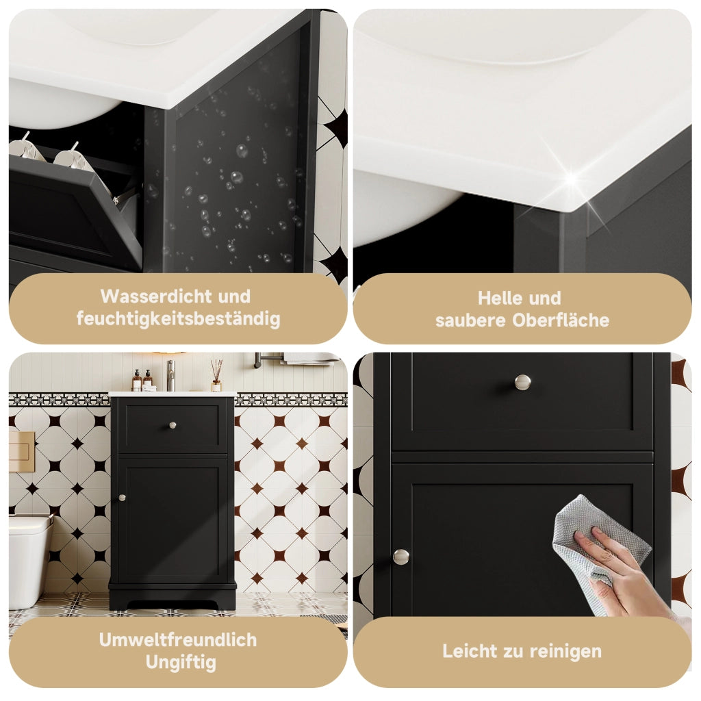 Mobile sottolavabo con lavabo integrato 1 cassetto 1 anta e ripiano regolabile in ceramica e MDF nero 51 × 46 × 87 cm