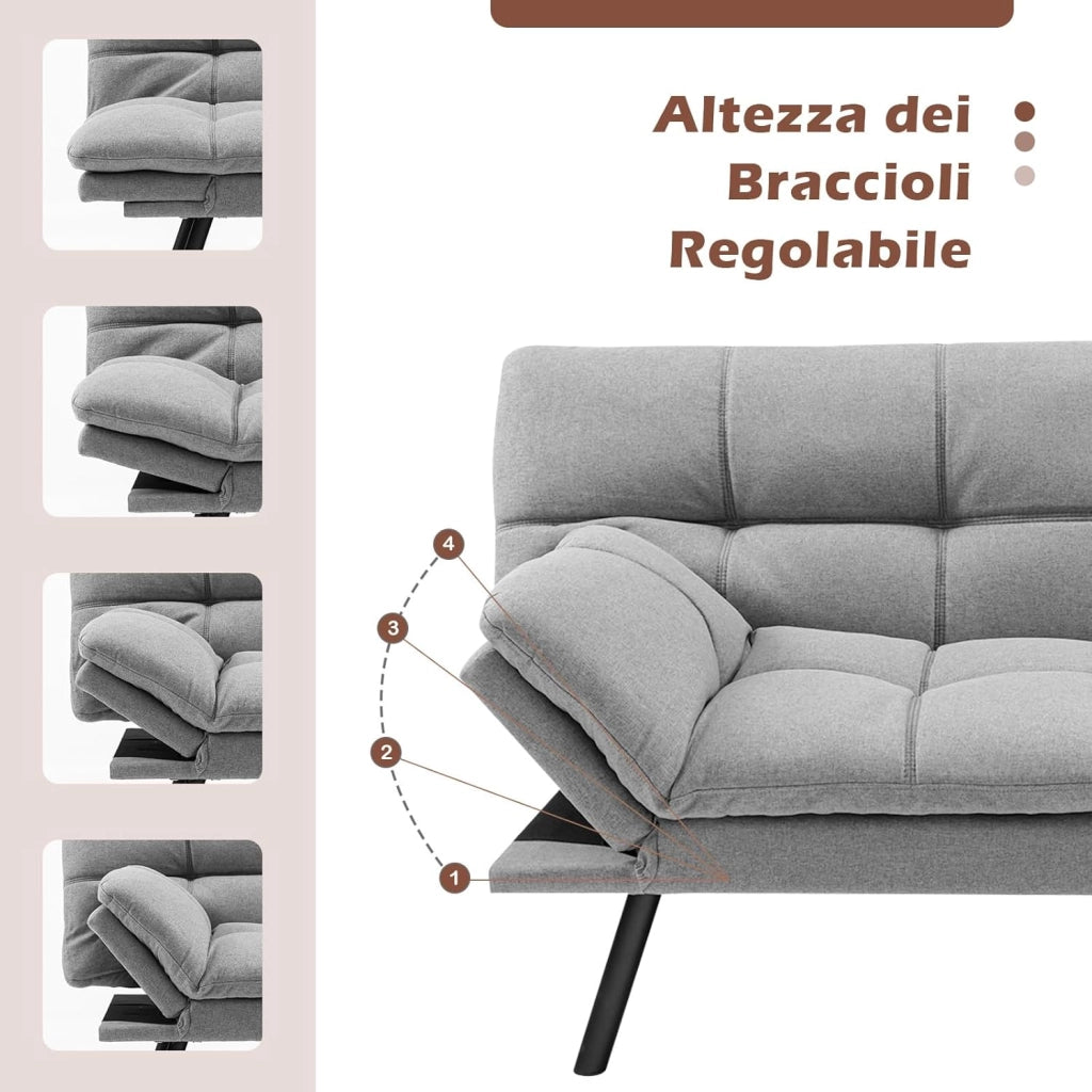 Divano Letto Convertibile, Schiuma di Memoria con Schienale e Poggiatesta Regolabili, Schienale Regolabile in 3 Posizioni, Multiuso e Moderno, per Camera da Letto Salone Balcone (Grigio)