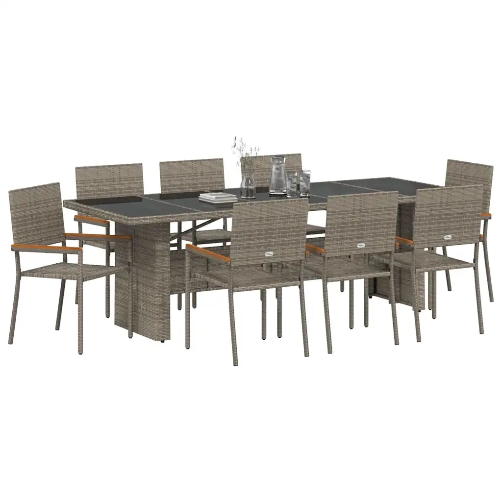 Set da Pranzo per Giardino 9 pcs Grigio polyrattan 3365415
