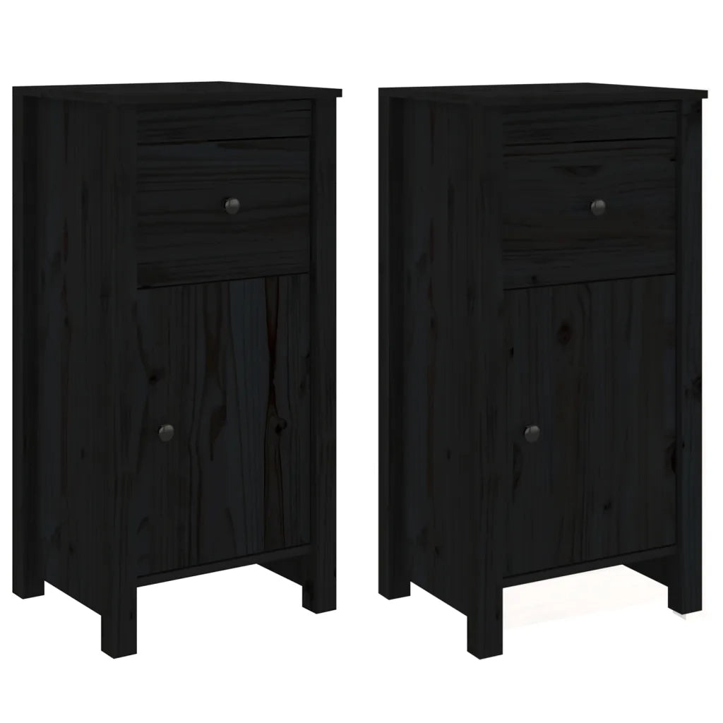 Credenze 2 pz Nere 40x35x80 cm in Legno Massello di Pino 813763