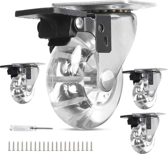 Ruote per mobili 50 mm con freno - Set da 4 - Capacità di carico 160 kg - 360 gradi di rotazione - Ruote regolabili per mobili su pallet