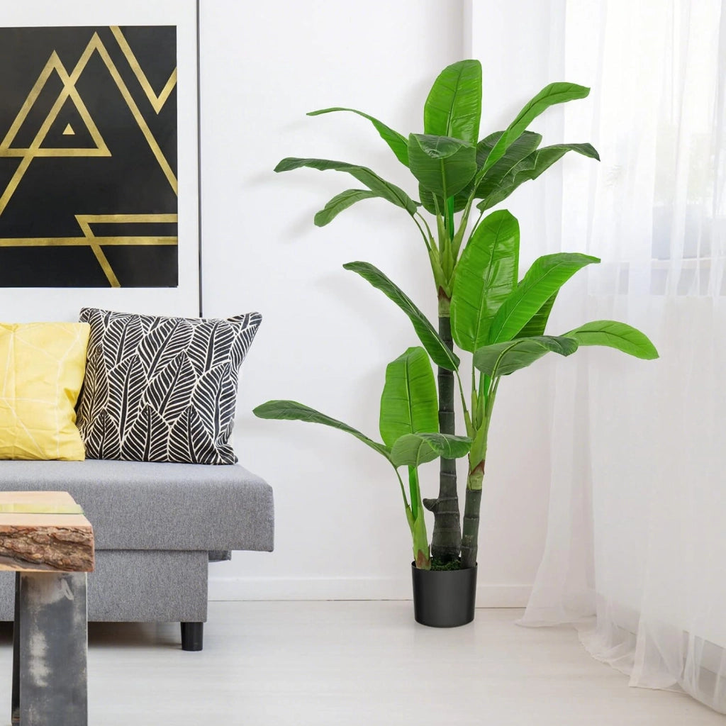 Pianta Artificiale 150cm, Palma Tropicale con Vaso in Cemento, Monstera Serpente con 18 Foglie, Decorazione Verde Artificiale per Casa e Ufficio
