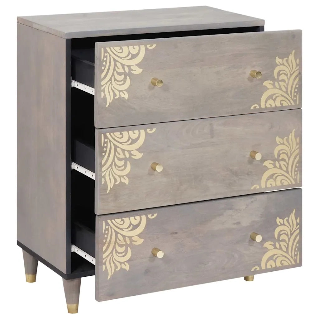 Credenza | Madia | Buffet da pranzo | Armadio da pranzo Grigio e Oro 60 x 33 x 75 cm Legno di mango massello