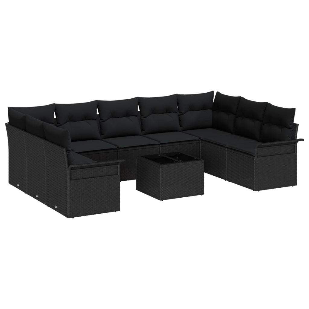 Set di divani da giardino 10 pezzi con cuscini beige in polirattan