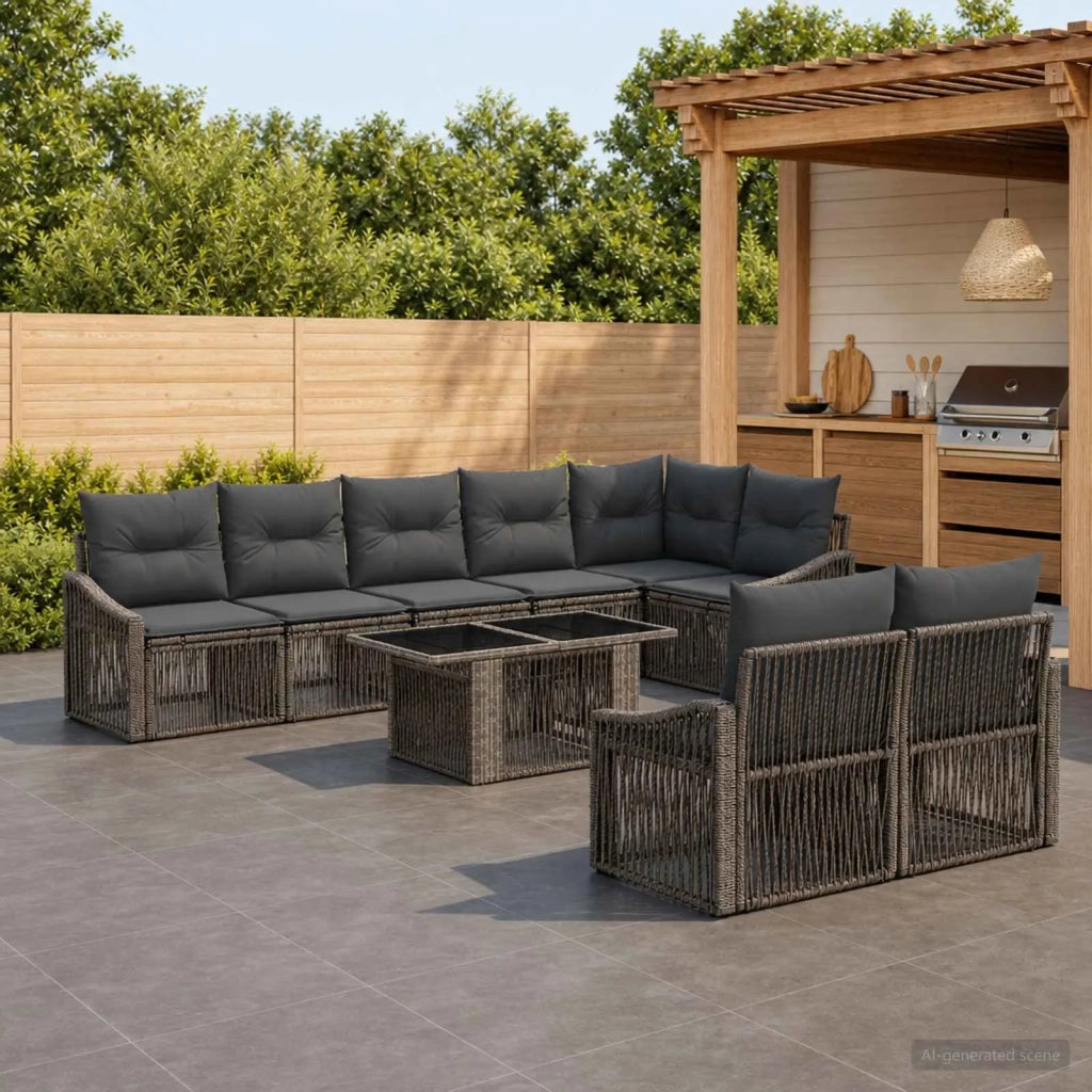 Set Divano da Giardino 9 pz Grigio e Grigio Scuro polyrattan 3437279
