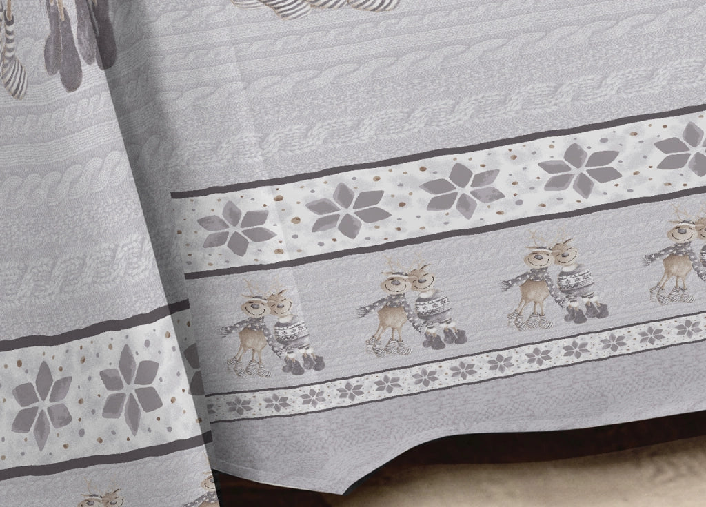 Telo Arredo Multiuso Linea Pensieri Delicati In Cotone Disegno Renna Grigio - Matrimoniale - Grigio