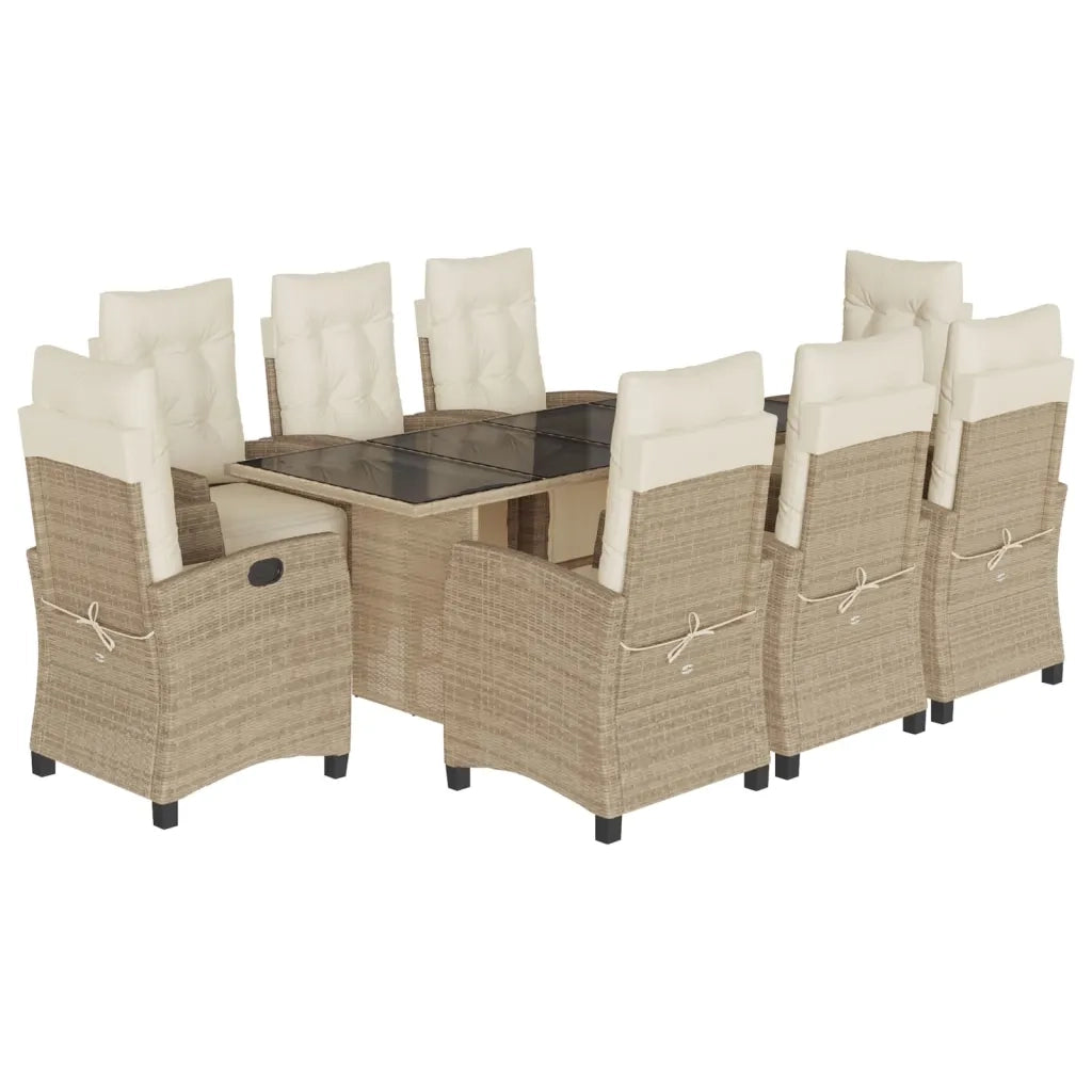 Set da Pranzo da Giardino 9 pz con Cuscini Beige in Polyrattan