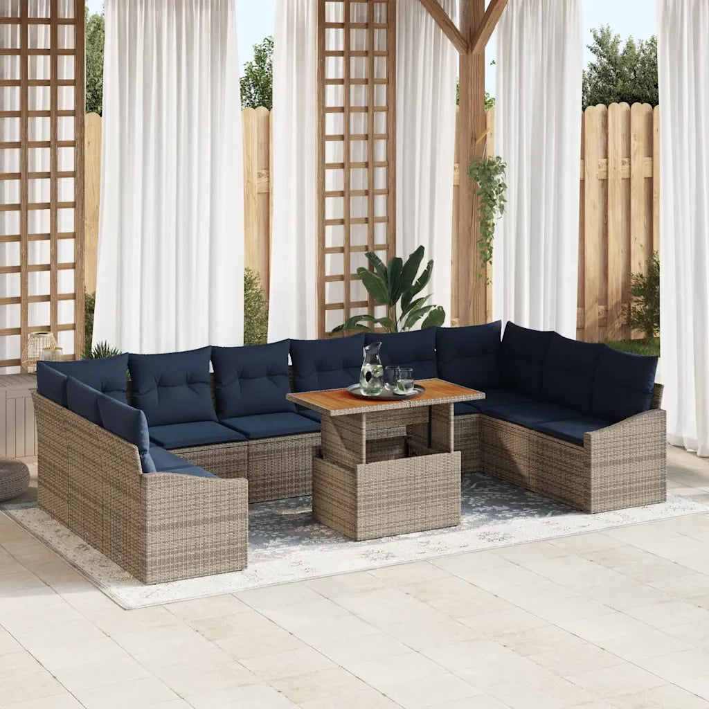 Set Divano da Giardino 11 pcs Grigio Poly Rattan 3358628