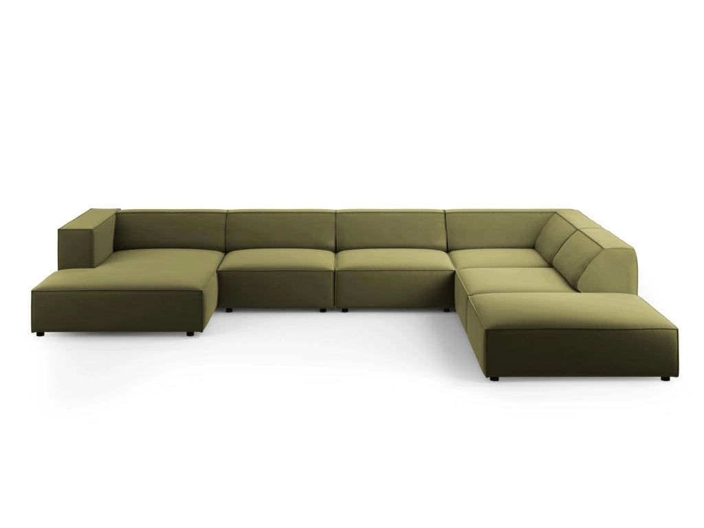 Cosmopolitan Design - Divano panoramico destro "Arendal" 7 posti in velluto verde chiaro 