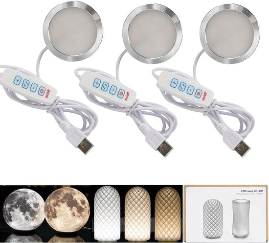 Tre pezzi, solo lamp, tre colori Adatto per kit di ricambio per lampada 3D 5V alimentato da USB luce calda 3000K