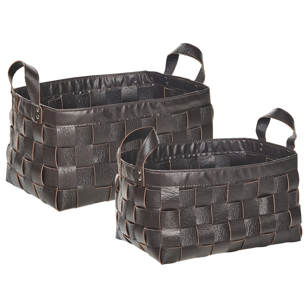 Set di 2 cesti fatti a mano in ecopelle marrone scuro con manici design retrò