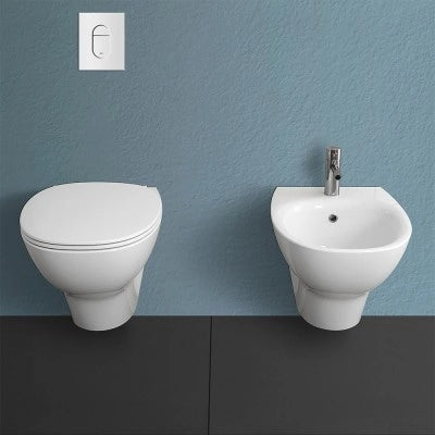 Sanitari sospesi Rimless Morning scarico a parete e sedile originale