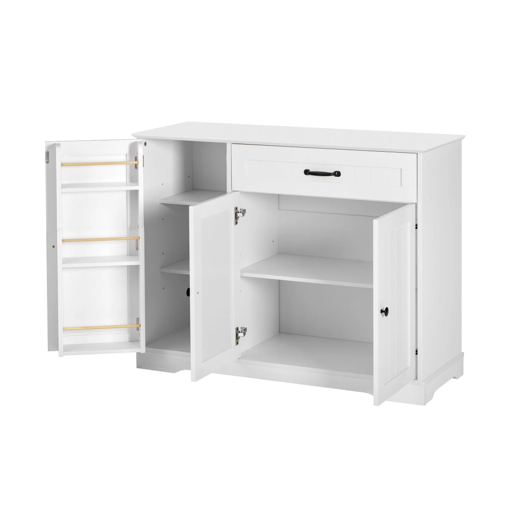 Credenza bianca in MDF con 3 ante, cassetto e ripiani regolabili