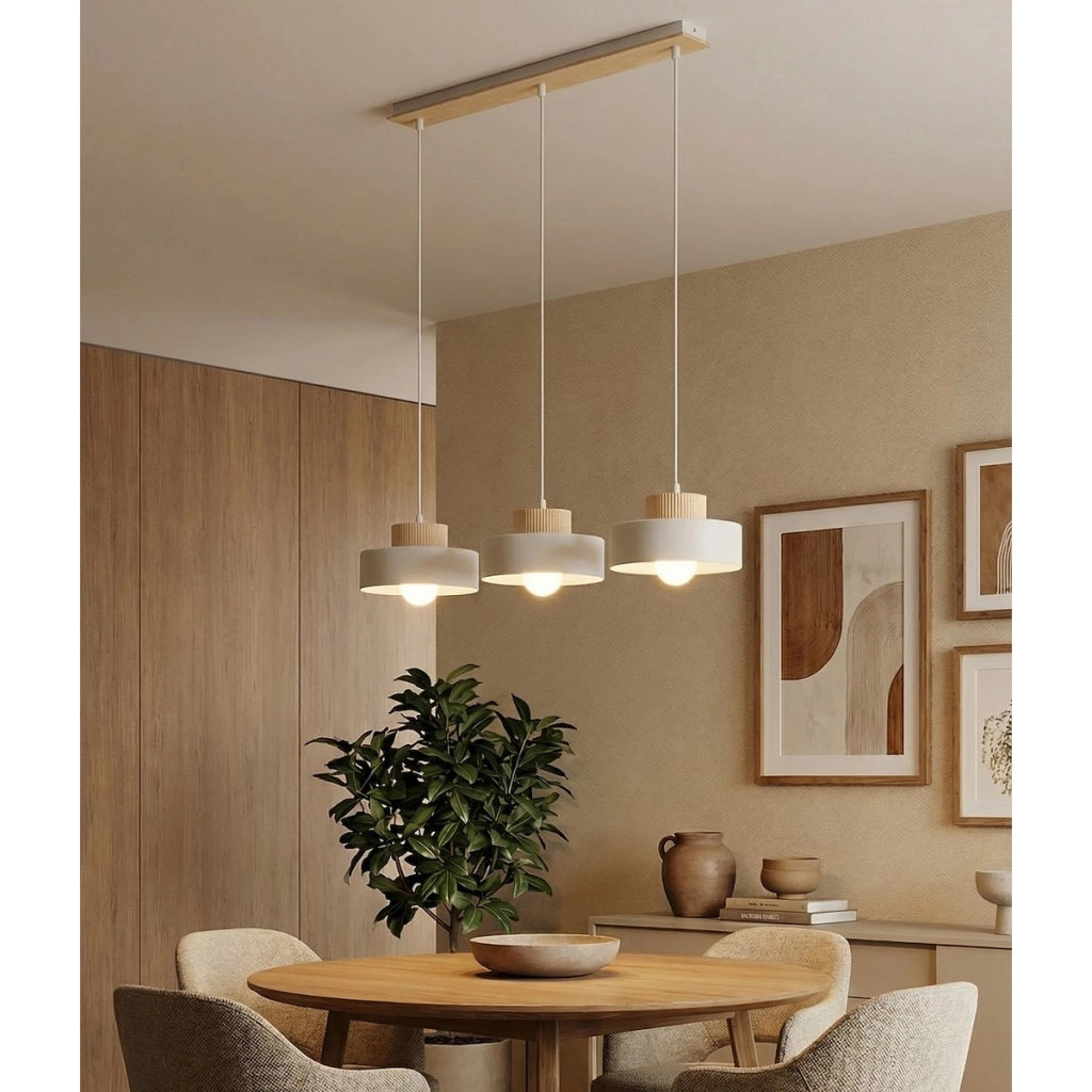 Lampada a sospensione KIVI in acciaio bianco opaco e legno