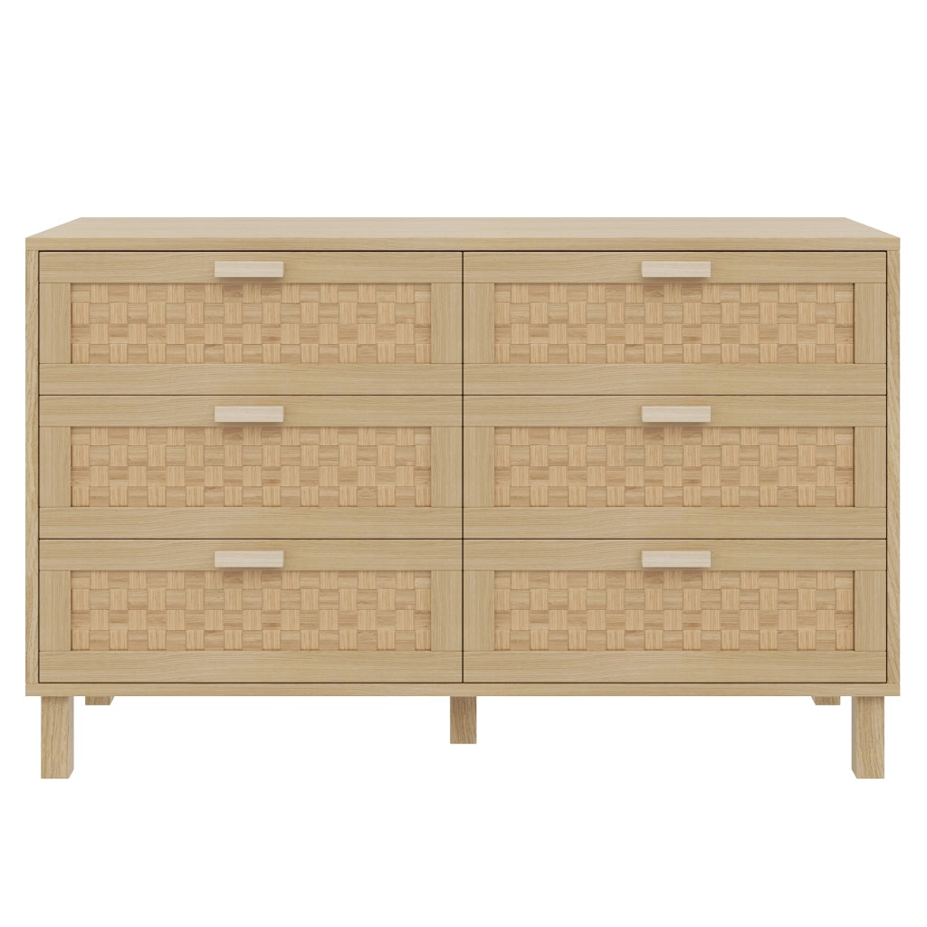 Cassettiera in Legno Naturale con 6 Cassetti in Rattan ¨C MINIMAL ¨C Rovere, Mobile Camera